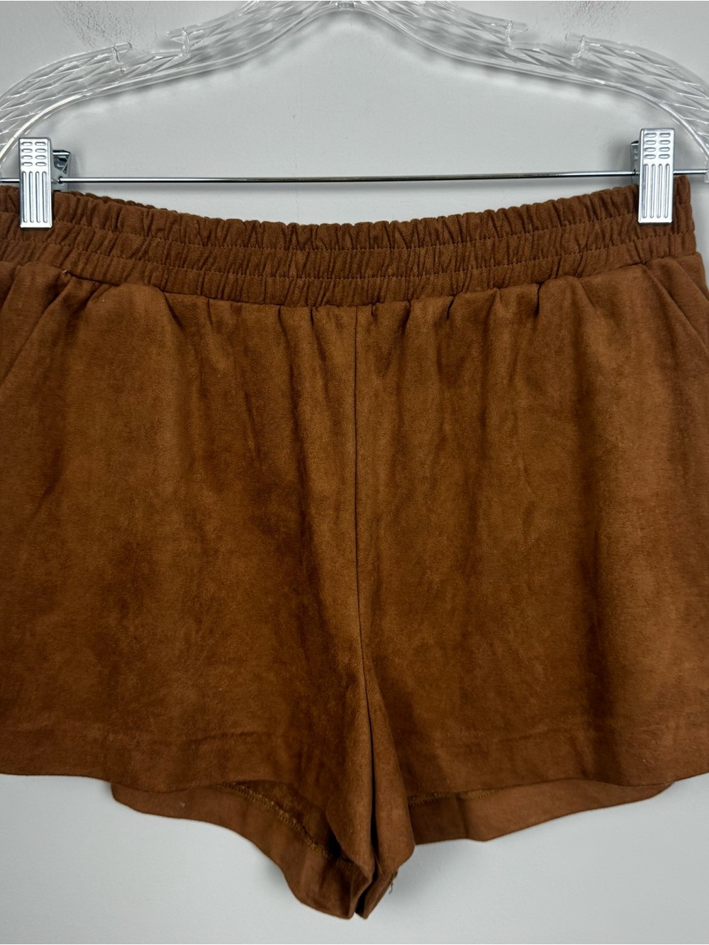 FOREVER 21 | NEW Vegan Suede Elastic-Waist Shorts in Brown Women’s Size Large - Picture 2 of 8